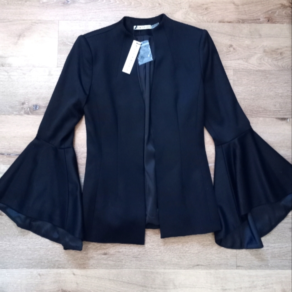 Alice + Olivia Bell Sleeve Black Blazer Jacket Size 2